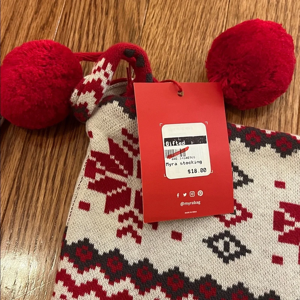NWT Set of 2 Myra Bag Nordic Red & White Christmas Stockings